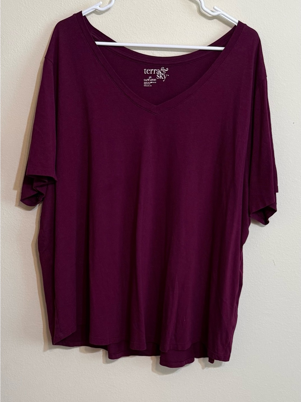 Terra & Sky Women's V-Neck Short Sleeve Top - Deep Plum 3X